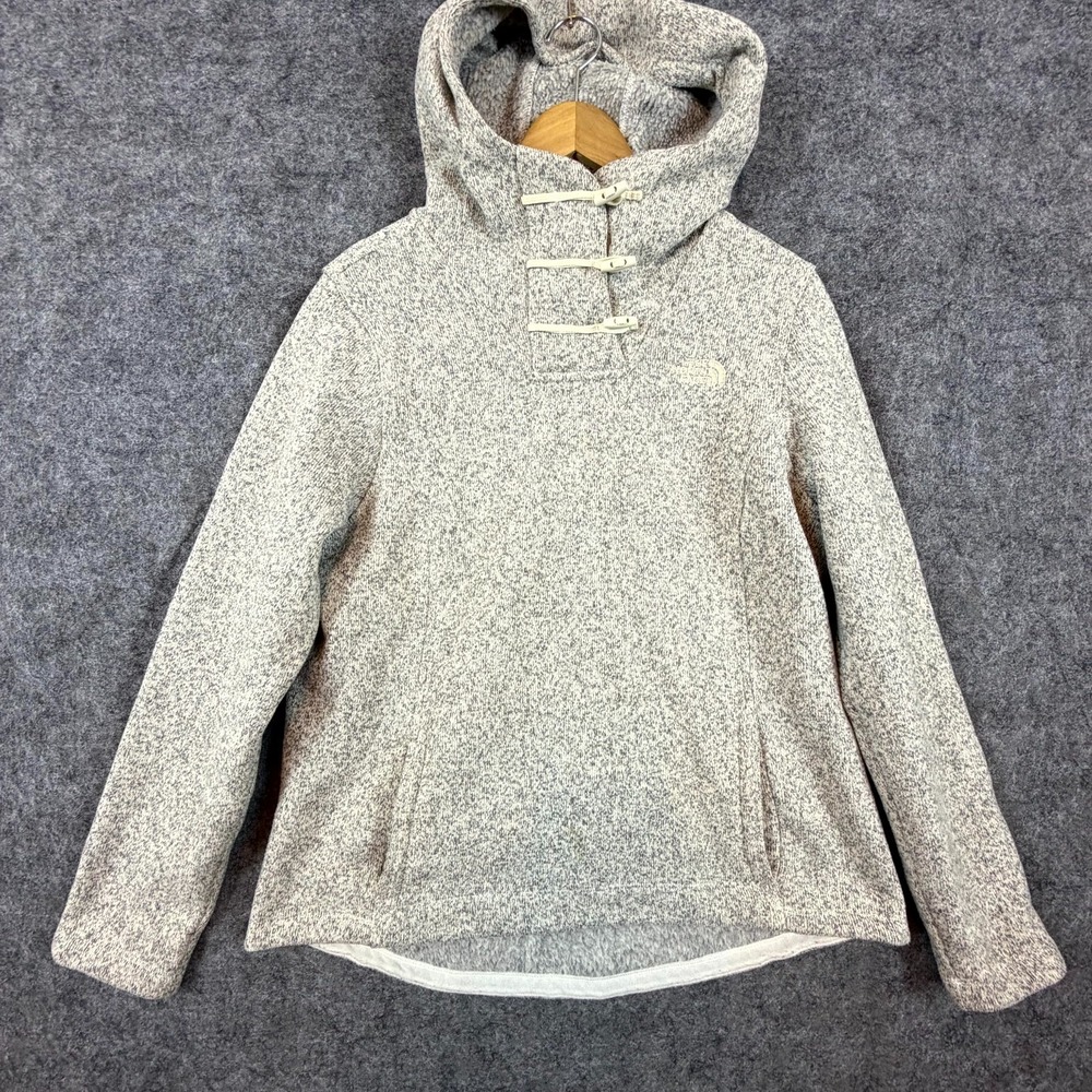 The North Face Crescent Hooded Sweater Women Large Heather Gray Toggle Fasteners